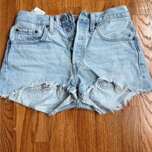 Levi's 501  Light Blue Distressed Jean Shorts